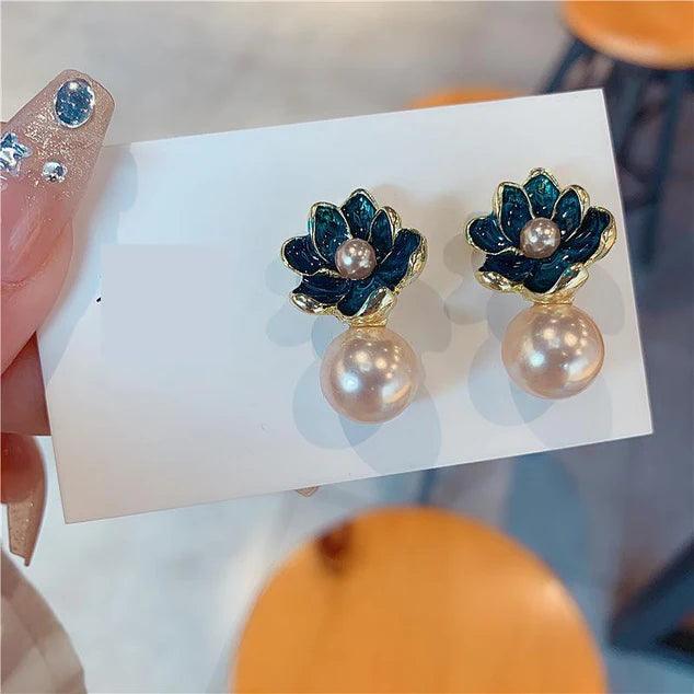 Korean Luxurious Crystal Flower Gold Earring