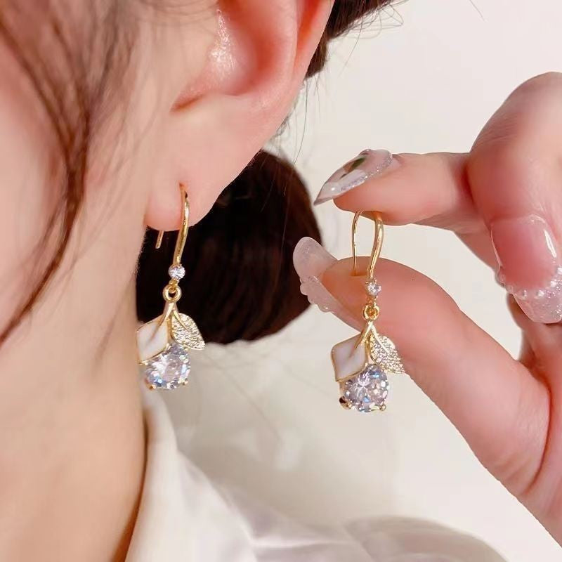 korean diamond flower drop earring