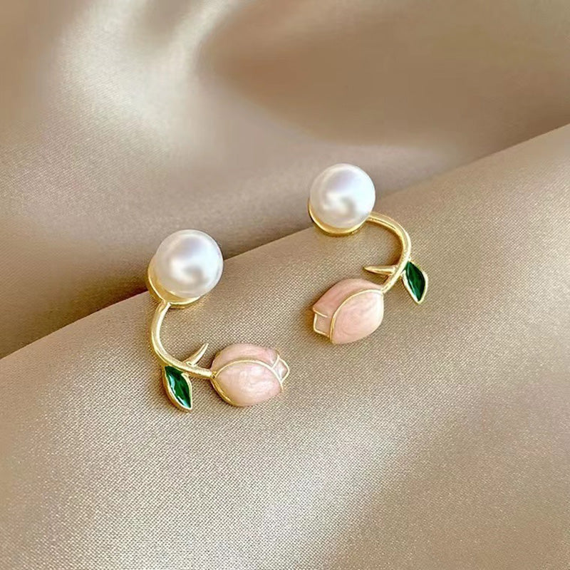 Korean Beautiful Pink Lotus Stud Earring