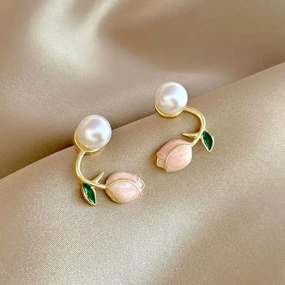 Korean Beautiful Pink Lotus Stud Earring