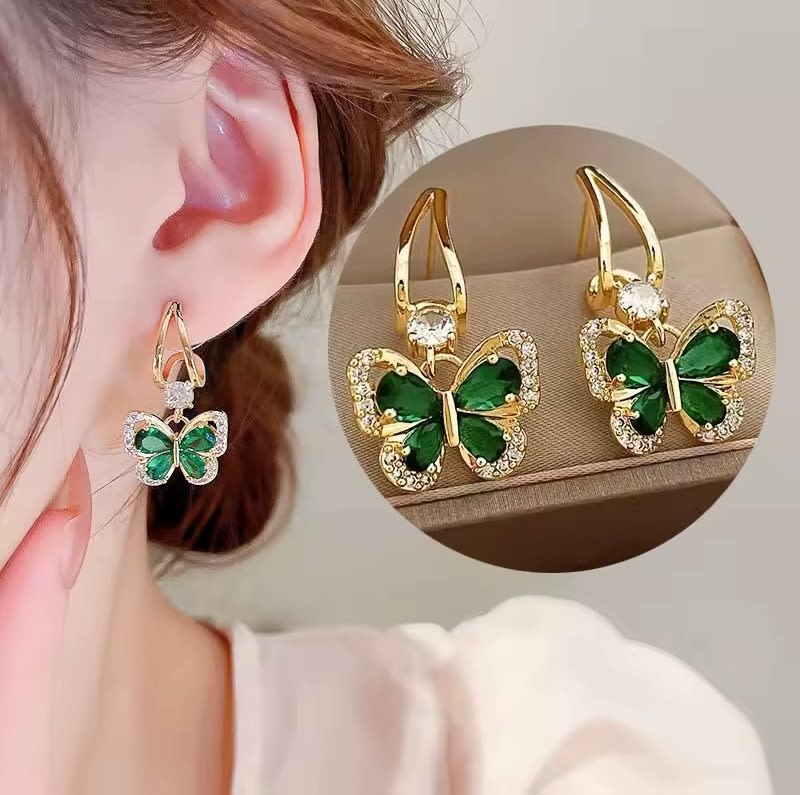 Korean Beautiful Butterfly Green Stone Earring3