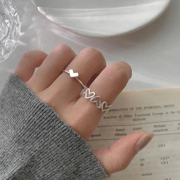 Korean Beautifull 2pcs Ring Set Silver