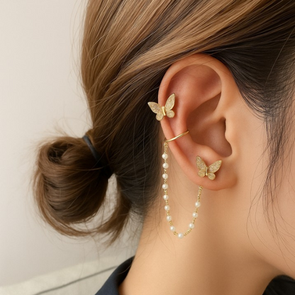 Korean Butterfly Pearl chain drop Earring