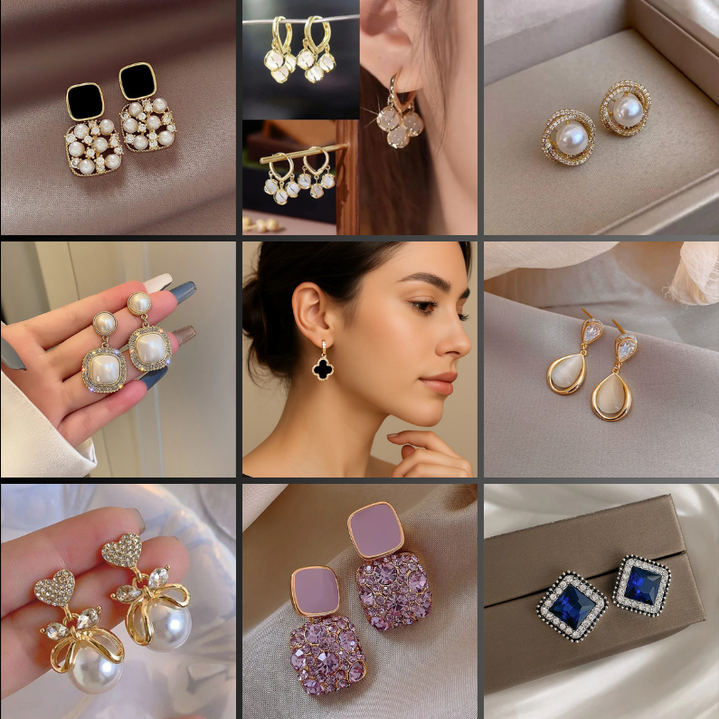 9 Pairs/Pack Korean Earrings, Women Stud Earrings, Elegant & Versatile Mixed Styles Earrings Set For Party, Wedding, Daily Wear, Fashion Jewelry Best Gift, Random Delivery In OPP Bag