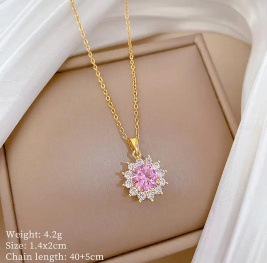 korean pink stone Anti-Tarnish Pendant