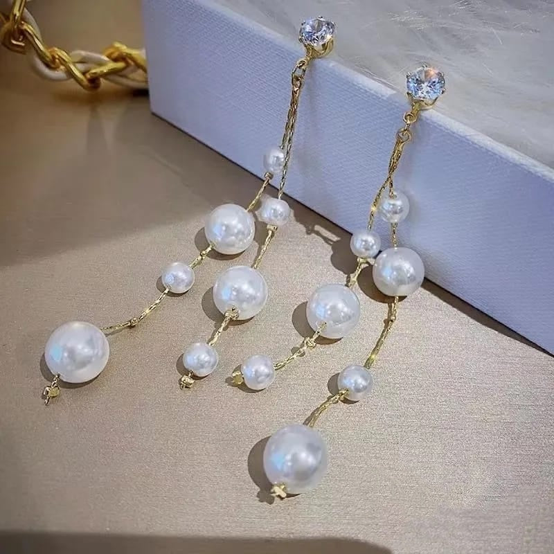 Korean long Drop Gold Peal Earring3