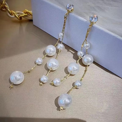 Korean long Drop Gold Peal Earring3