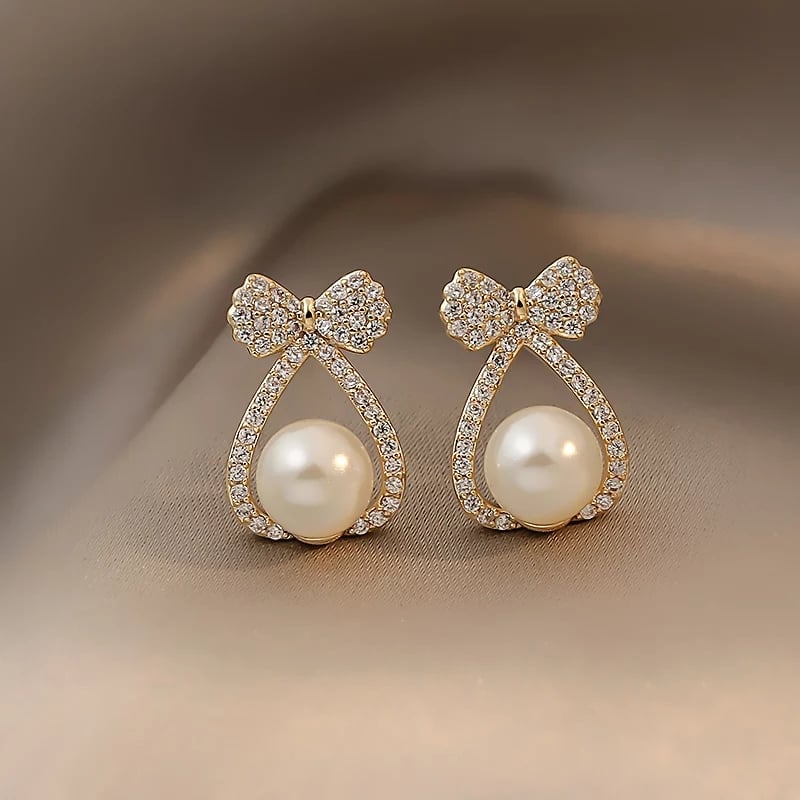 korean pearl bownot beautiful gold earring3