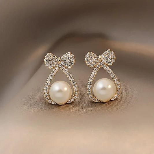 korean pearl bownot beautiful gold earring3