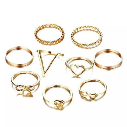 Beautifull Cross Knot Heart Infinity Ring Set of 9