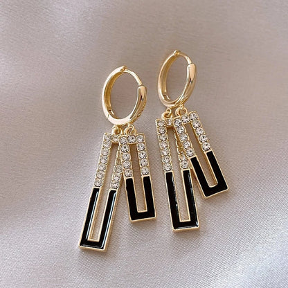 korean beautiful gold and black drop earring