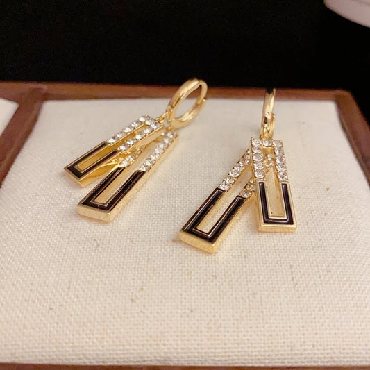 korean beautiful gold and black drop earring