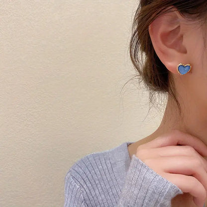 korean blue heart earring
