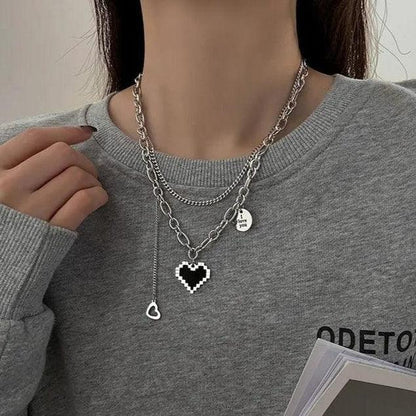 Korean Black Heart Pendant Chain For Women Nacklace