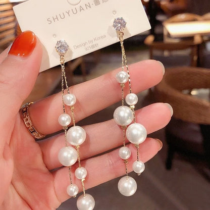 Korean long Drop Gold Peal Earring3