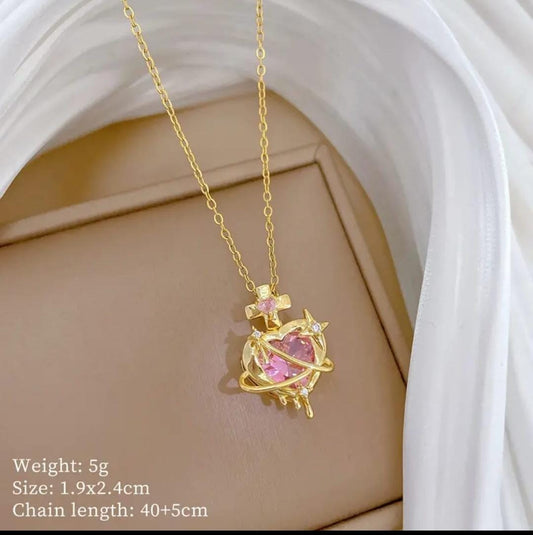 Korean pink stone anti Tarnish Pendant