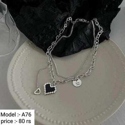 Korean Black Heart Pendant Chain For Women Nacklace
