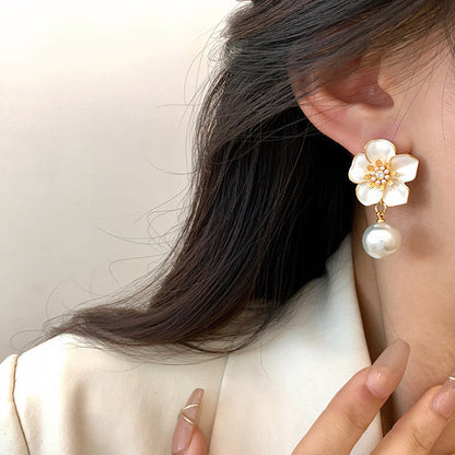Korean beautiful flower white earring