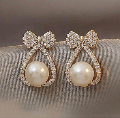 korean pearl bownot beautiful gold earring3