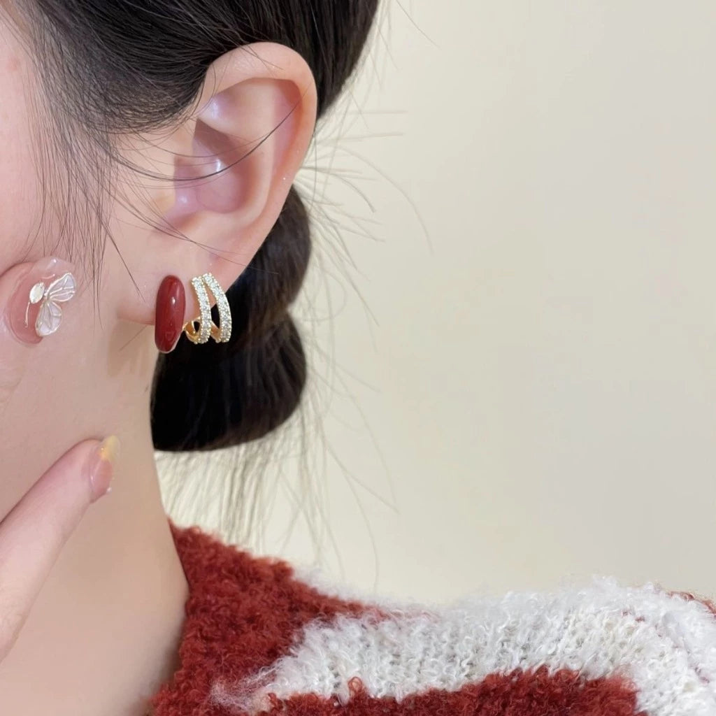 korean beautiful red zirconia earring