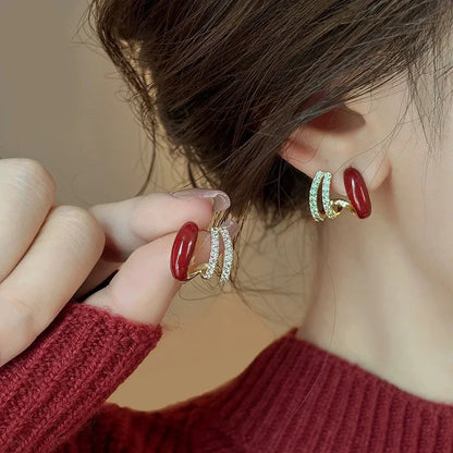 korean beautiful red zirconia earring