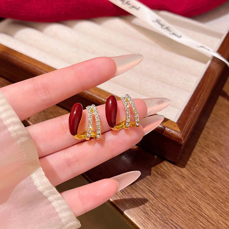 korean beautiful red zirconia earring