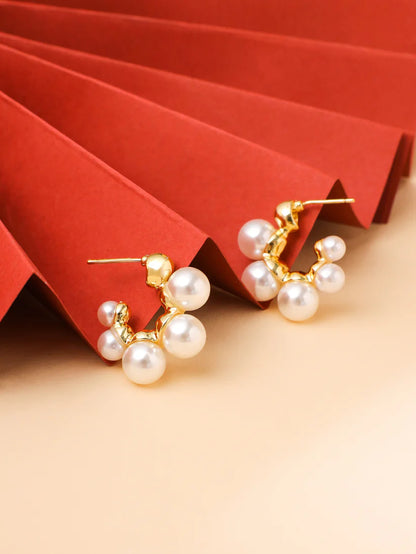 Earring For Women Gold Toned Pearl Studded Hoop Earrings