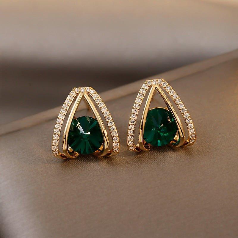Korean Luxurious Green Stone Drop Gold Earring