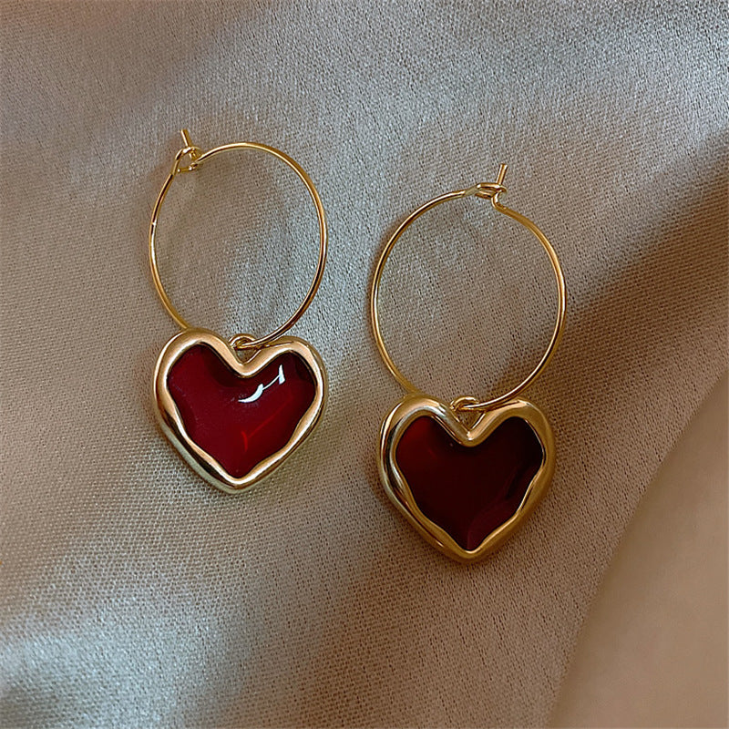 Korean beautiful anti Tarnish gold And red Earring