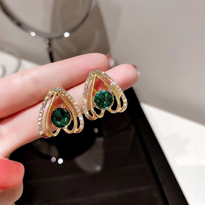 Korean Luxurious Green Stone Drop Gold Earring