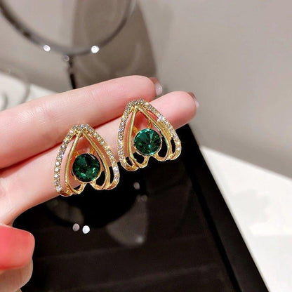 Korean Luxurious Green Stone Drop Gold Earring