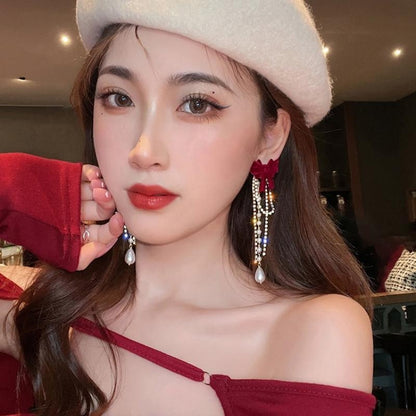 Korean red and gold drop Earring3