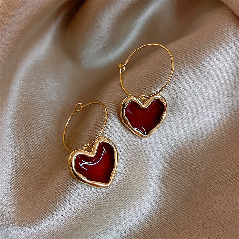 Korean beautiful anti Tarnish gold And red Earring