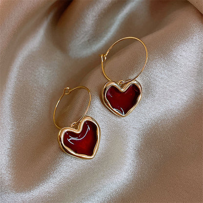 Korean beautiful anti Tarnish gold And red Earring