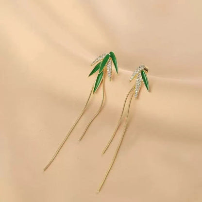 Korean Beautiful green and gold leaf drop earring3