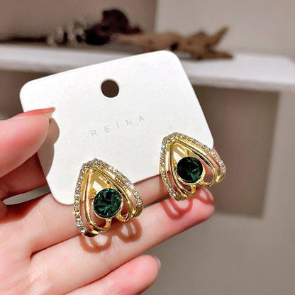 Korean Luxurious Green Stone Drop Gold Earring