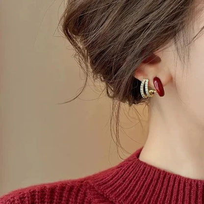 korean beautiful red zirconia earring