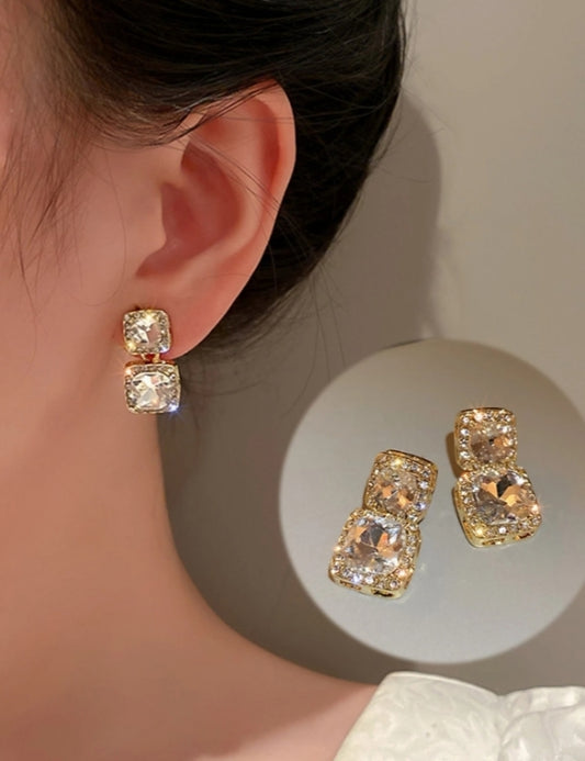 1 Pair Elegant Geometric Square Cubic Zirconia Earrings