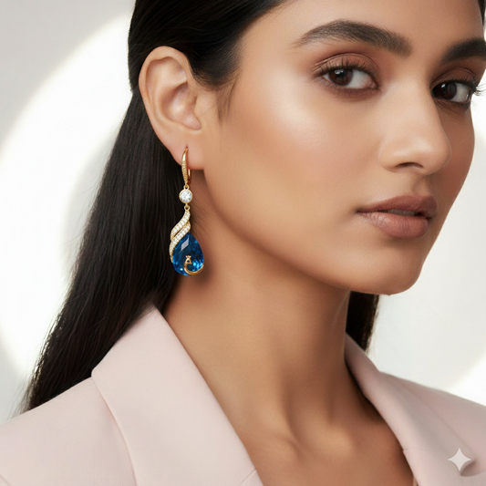 Korean Luxurious blue stone drop earring