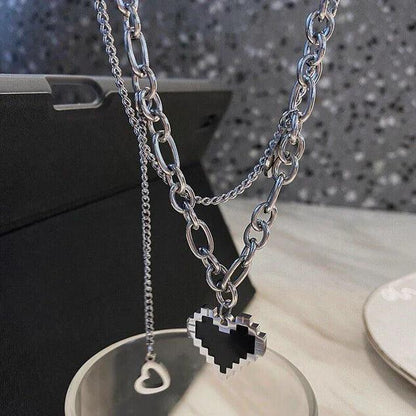 Korean Black Heart Pendant Chain For Women Nacklace