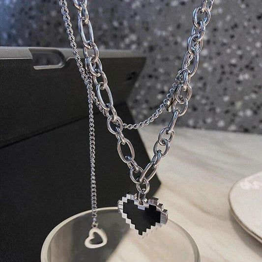 Korean Black Heart Pendant Chain For Women Nacklace
