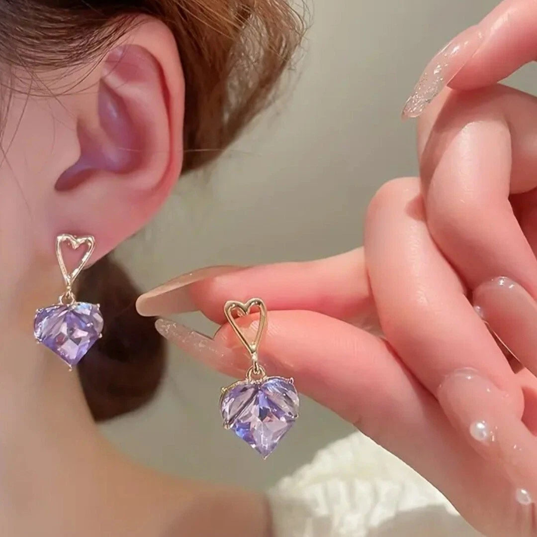 Korean Luxurious Purple Stone Heart Earring