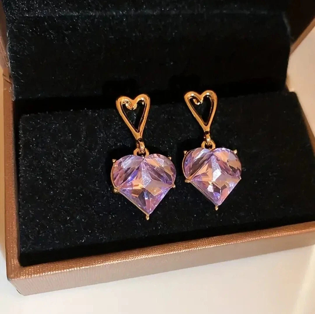 Korean Luxurious Purple Stone Heart Earring